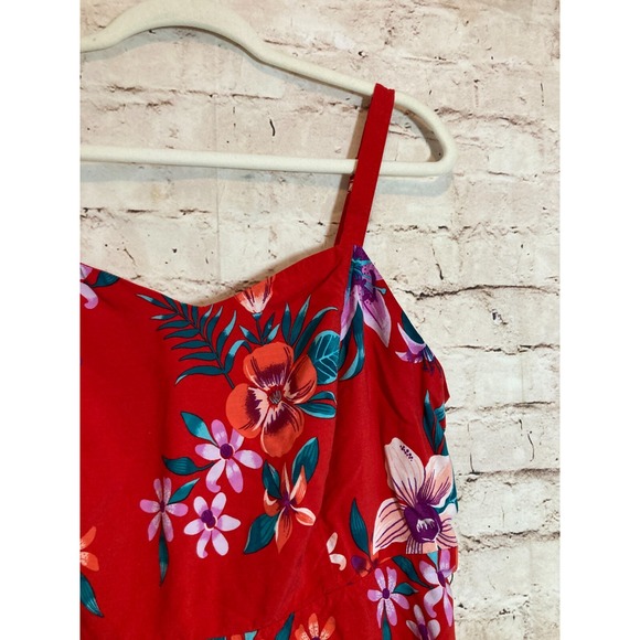 Old Navy Cami Dress Womens 1X Red Floral Tropical Smocked Back Babydoll Plus - Picture 3 of 13